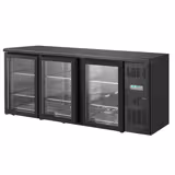 Commercial Back Bar Bottle Cooler ECO - 2002x513mm - 386L - with 3 Hinged Glass Doors, digital thermostat, fan-assisted cooling, auto defrost, locks, adjustable feet - Black