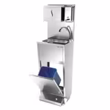 Lavamanos con dispensador de jabón - Acero inoxidable - con pedal, con grifo, con dispensador de jabón, con dispensador de toallas de papel, con cubo de basura