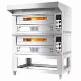 Commercial Gas Pizza Ovens Twin Pack – 9x Ø33 cm pizzas per chamber - Manual - 370°C - With stand & hood