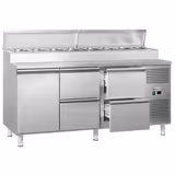 Comptoir de préparation réfrigéré ECO - 1795x700mm - avec 1 Porte & 4 Tiroirs - À capot inox 8x GN 1/3 - incl. Grilles de support GN 1/1 & Rails en acier inox