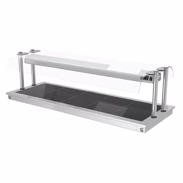 Inbouw warmhoudplaat RVS - 1785mm - 5x GN 1/1 - 2,25 kW - met glazen oppervlak - met glazen hoestscherm