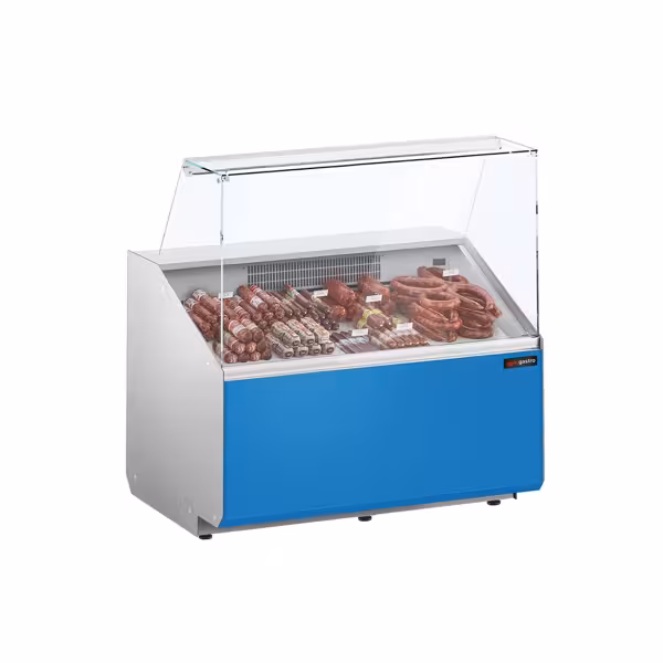 Banco gastronomia professionale - 944x979mm - 200 L - Vetro dritto - Pannello frontale Hellblau RAL 5015 - Colore Dunkelgrau
