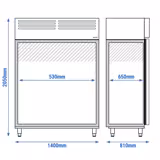 Upright Freezer Stainless steel PREMIUM - GN 2/1 - 1400L - with 2 glass doors