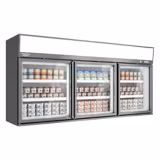 Commercial supermarket wall-mounted freezer display shelving - 2100 mm - 346 litres - with 3 doors and 2 shelves - grey