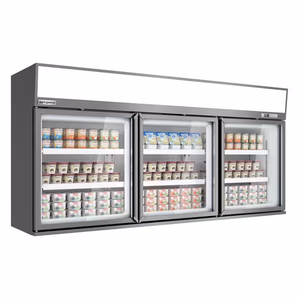 Supermercato-Espositore murale congelatore - 2100mm - 346l - -22°/-18°C - con 3 porte & 6 ripiani - Grigio