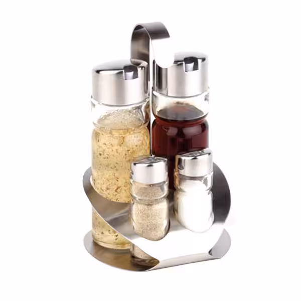 PRO - طقم مائدة - حامل من الفولاذ المقاوم للصدأ - تتضمن 4 حاويات زجاجية (قطع x6)