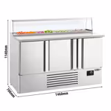 Saladette PREMIUM PLUS - 1460mm - 3 deuren - met glazen opzetvitrine voor 8x GN 1/6 - granieten werkblad