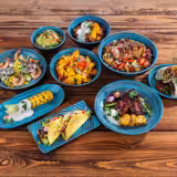 (6 stuks) Dienblad - CANCUN - Melamine - 235x135mm - Hoogte: 15mm - Blauw/Bruin - stapelbaar; vaatwasserbestendig