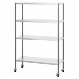 Edelstahlregal PREMIUM - 1200x490mm - mit 4 Ablagen (VERSTELLBAR) - inkl. 4 Rollen