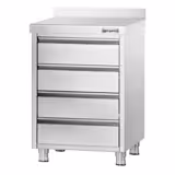 Meuble bas à tiroirs PREMIUM - Acier inoxydable - avec 4 tiroirs & dosseret 100mm - 500x700mm
