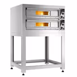 Forno elettrico per pizza - Platea in mattoni refrattari - 990x990mm - 4+4 pizze Ø33cm - 400°C - Meccanico - incl. Sottotelaio/Supporto