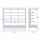 Expositor mural refrigerado - 1940mm - 893L - com 3 portas em vidro duplo & 4 prateleiras - Preto