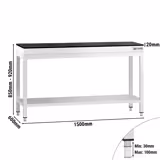 Commercial Stainless Steel Centre Table PREMIUM - 1500x600mm - with Undershelf - with Additional Undershelf (mid-shelf) - with Granite Worktop