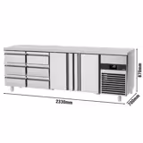 Tavolo refrigerato gastronomia PREMIUM - 2330x700mm - Ventilata - 632 L - con 2 porte battenti - con 6 cassetti