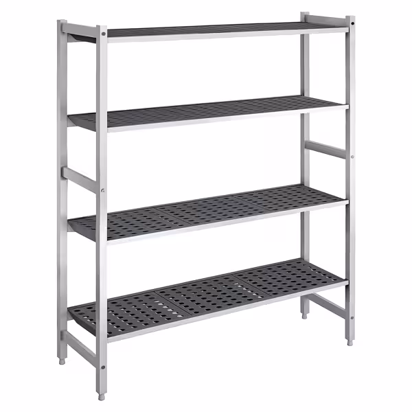 Aluminium/kunststof stelling - 1740x1800mm - Diepte: 560mm - met 4 schappen - Draagvermogen totaal: 900kg