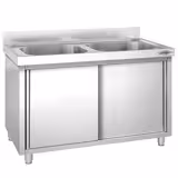 Diskbänk med underskåp PREMIUM - rostfritt stål - 1400x700 mm - med 2 hoar