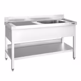 Stainless Steel Commercial Sink Unit PREMIUM - 1600x600mm - with Single Bowl Right-hand - with Undershelf