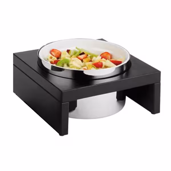 Schaal - BRIDGE - RVS & Melamine & Hout - 2,5L - 275x275x140mm - met rek, met rvs bak, met melamine schaaltje, met koelelement - donkerbruin/wit