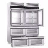 Upright Display Fridge Stainless steel PREMIUM - GN 2/1 - 1400L - with 2 glass doors & 4 drawers