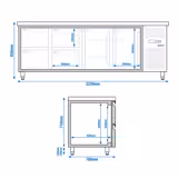 Chladicí stůl ECO - 2230x700x850 mm - s 2 dveřmi - s 4 zásuvkami