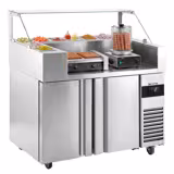 Saladette refrigerada - 1210x700mm - com 2 portas - para 9x GN 1/6 - incl. Grelhador de salsichas & Aquecedor de salsichas