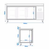 Koelwerkbank PREMIUM PLUS - 1960x700mm - 465 liter - met 3 deuren - met opstand