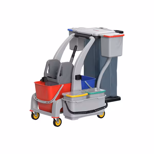 Carro de limpeza - aberto - 0 prateleiras - 25L com prensa - 1 saco de roupa suja 100L - Cinzento