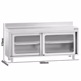 Stainless steel work cabinet PREMIUM - 1800x600mm - with glass sliding door & upstand