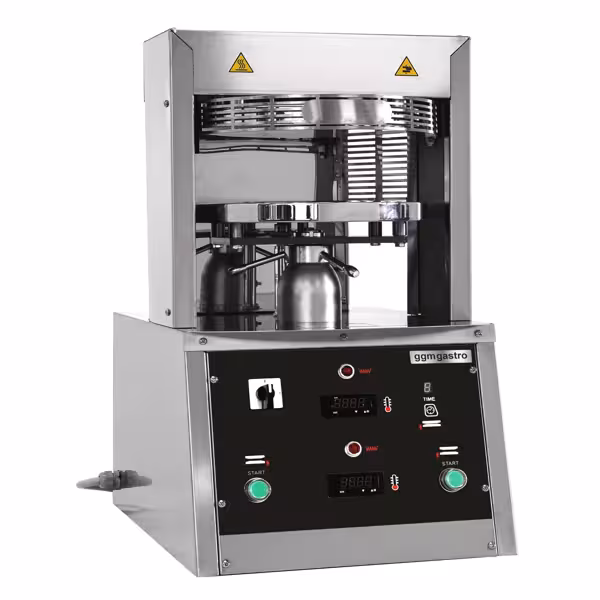 Pizzadeegpers - professioneel - voor pizzabodems Ø 450mm - deeggewicht 100-500g - met verwarmde platen - max 160°C - met timer