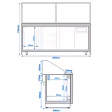 Saladette réfrigérée TORONTO - 2000mm - façade noire - 3 portes - avec vitrine de comptoir pour 5x GN 1/1 & 1 étagère - plan de travail en granit noir - 1200L