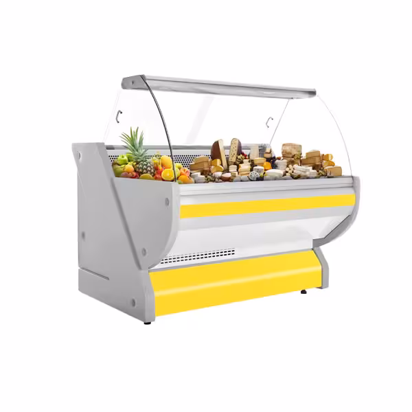 Banco gastronomia professionale / Banco Macelleria - 1525x1150mm - Statica - 300 L - Vetro curvo - Colore Giallo