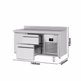 Chladicí stůl PREMIUM PLUS - 1468x600x950 mm - 250 l - s 1 dveřmi - s 2 zásuvkami - se zadním lemem