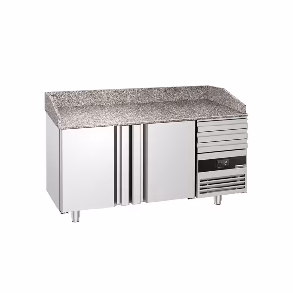 Commercial Pizza Prep Counter - Granite Top PREMIUM - 1600x800mm - with 2 doors & 3 drawers