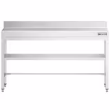 Tavolo da lavoro in acciaio inox PREMIUM - 1800x600mm - con ripiano inferiore & alzatina & traversi di rinforzo