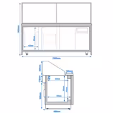 Saladette réfrigérée - 2000mm - façade décor bois bois naturel - 3 portes - avec vitrine de comptoir pour 5x GN 1/1 & 1 étagère - plan de travail en granit noir