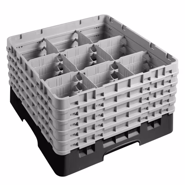 CAMBRO | CAMRACK® - Lasipesukori 1/1 - 9 lokeroa - 5 jatko-osalla - 500x500mm - Musta