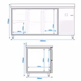 Koelwerkbank PREMIUM - 1865x700mm - met 2 deuren & 2 laden & met achterwand