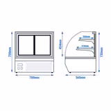 Countertop display fridge - 105L - 700mm - Double glazing - with 2 glass shelves - 2 rear sliding glass doors