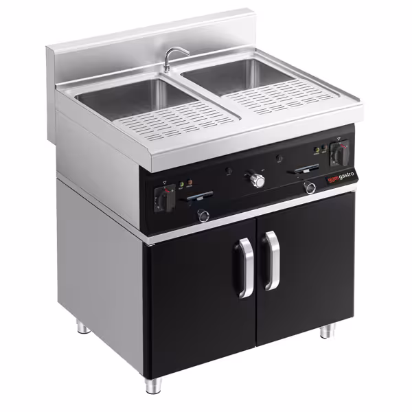 Elektro Nudelkocher mit Wasserhahn - 2x 26 Liter - 12 kW - inkl. Unterbau mit 2 Türen
