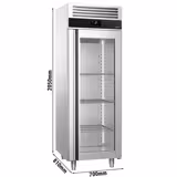 Koelkast met glasdeur RVS PREMIUM - 700mm - 700liter - tot -2°C tot +8°C - met 1 glasdeur - geforceerde koeling, LED‑verlichting & legroosters