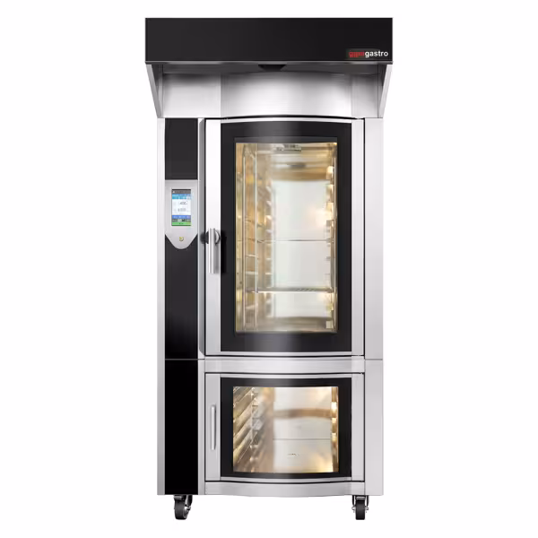 Rotativo Horno de panadería rotativo - Gas - Táctil - 10x 600x400mm - Acero inoxidable - con vapor directo - incl. campana y cámara de fermentación