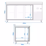 Koelwerkbank PREMIUM - 1865x700mm - met 3 deuren & achterwand