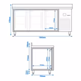 Soğutmalı tezgah PREMIUM - 1865x700mm - 3 kapılı - cam kapılı - fanlı soğutma; dijital termostat; içten motorlu; GN 1/1 uyumlu; EVCO display; soft-closing - çalışma yüzeyi arkadan yükseltili