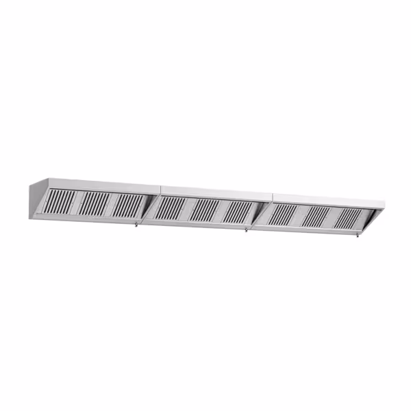 Wandafzuigkap RVS - 700mm diep - 5400mm - zonder motor - met 9 labyrintfilters en verlichting