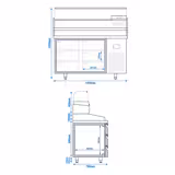 Pizzakylbänk PREMIUM PLUS - 1490x700 mm - granitskiva - & 6 lådor - inkl. kylränna med glasöverbyggnad - 6x GN 1/4