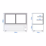 Süteményes vitrin [MAXI] - 580 l - 1500 mm - dupla üvegezés - egyenes frontüveg - 2 üvegpolccal - LED világítással - fekete