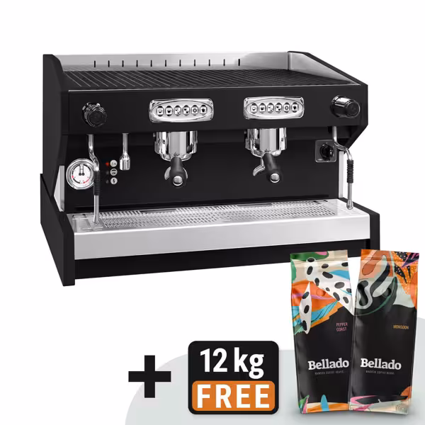 Machine à café porte-filtre « Eminence » – 2 groupes – avec système de préinfusion inclus – Noir