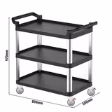 Servírovací vozík - plastový - 800x500 mm - se 3 policemi - s tichými kolečky - celková nosnost: 120 kg