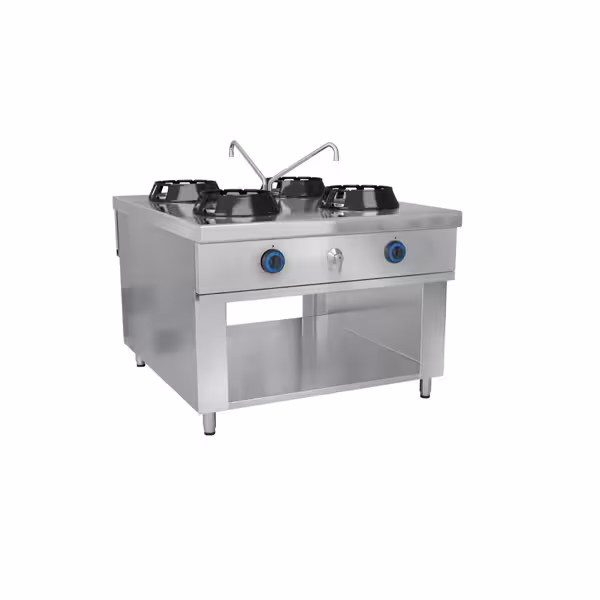 Gas Wok-Herd Insel - 56 kW - 4 Brenner - inkl. 2 Wasserhähnen