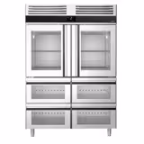 Kühlschrank Edelstahl PREMIUM - GN 2/1 - 1400 Liter - mit 2 Glashalbtüren & 4 Glasschubladen
